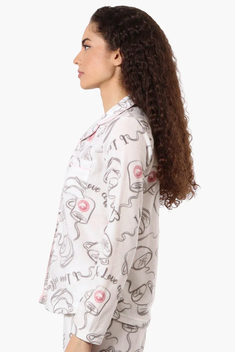 Canada Weather Gear Coffee Pattern Button Down Pajama Top - White sold by Fairweather product image thumbnail 2