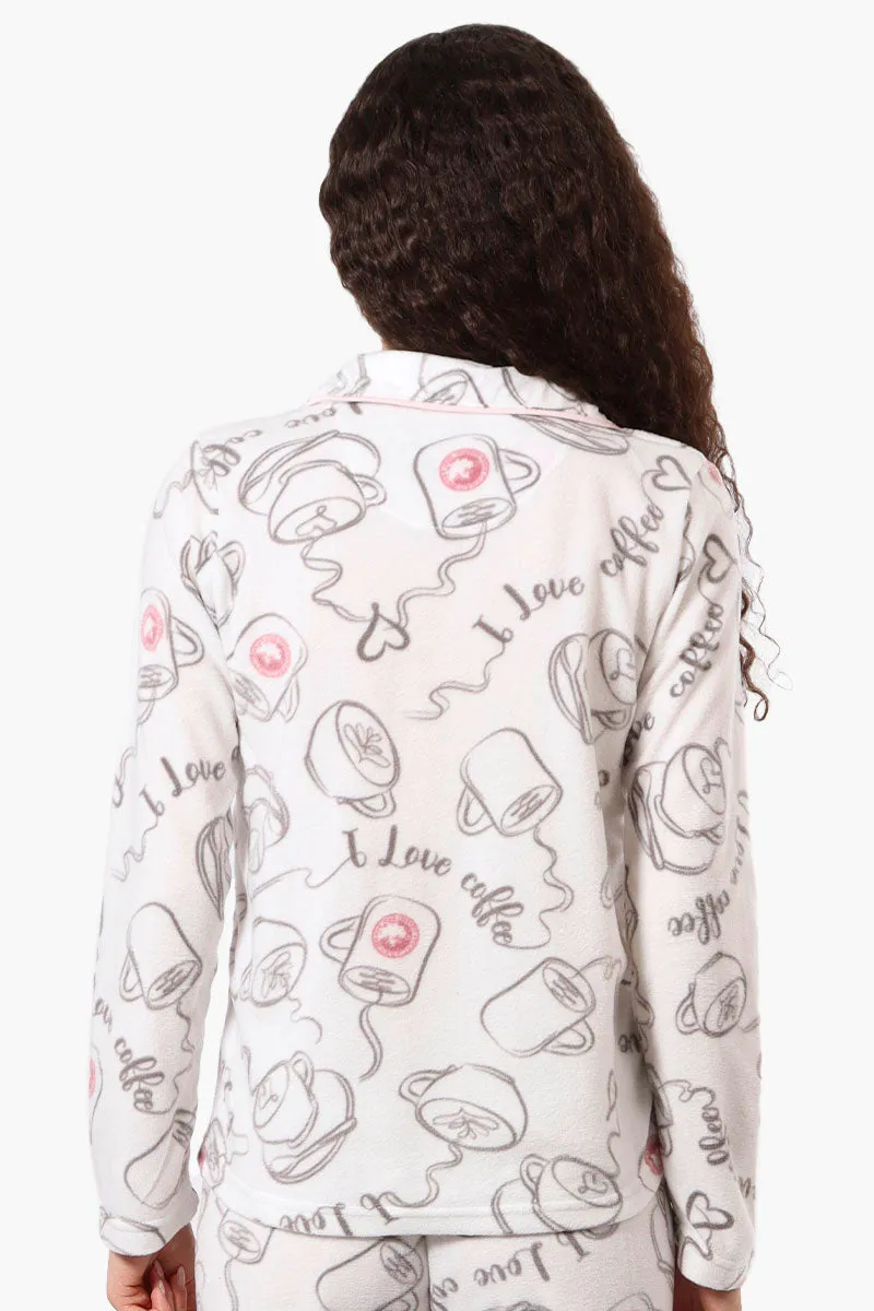 Canada Weather Gear Coffee Pattern Button Down Pajama Top - White sold by Fairweather product image thumbnail 3