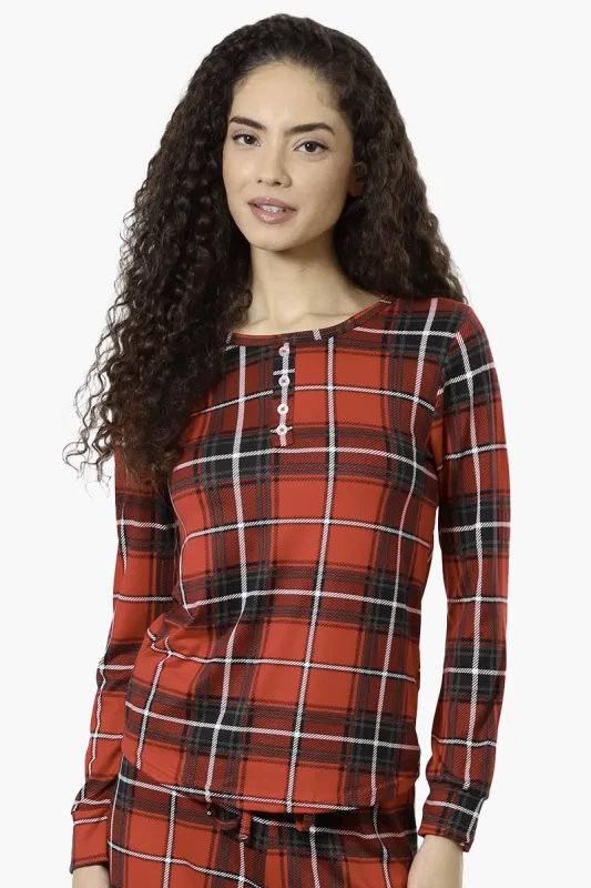 Canada Weather Gear Plaid Henley Pajama Top - Red sold by Fairweather