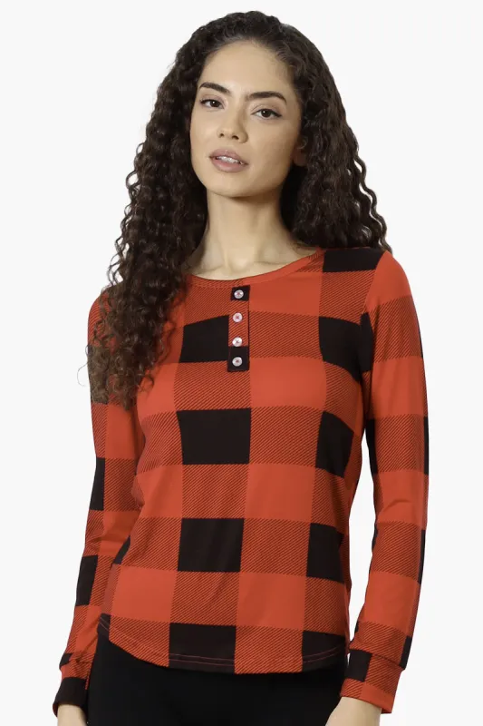 Canada Weather Gear Plaid Henley Pajama Top - Red sold by Fairweather