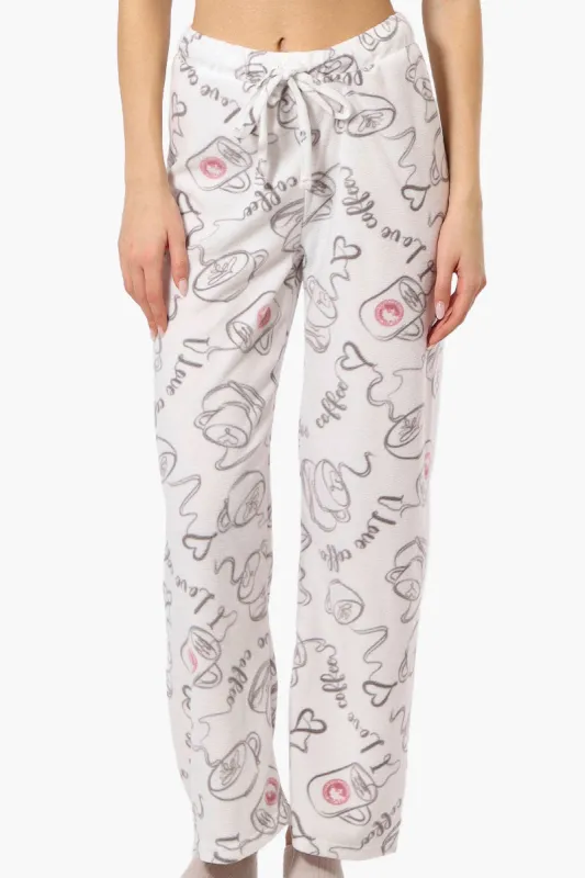 Canada Weather Gear Coffee Pattern Wide Leg Pajama Pants - White sold by Fairweather