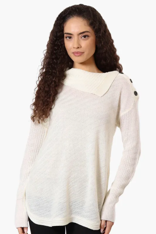 Beechers Brook Shoulder Button Split Neck Pullover Sweater - Cream sold by Fairweather