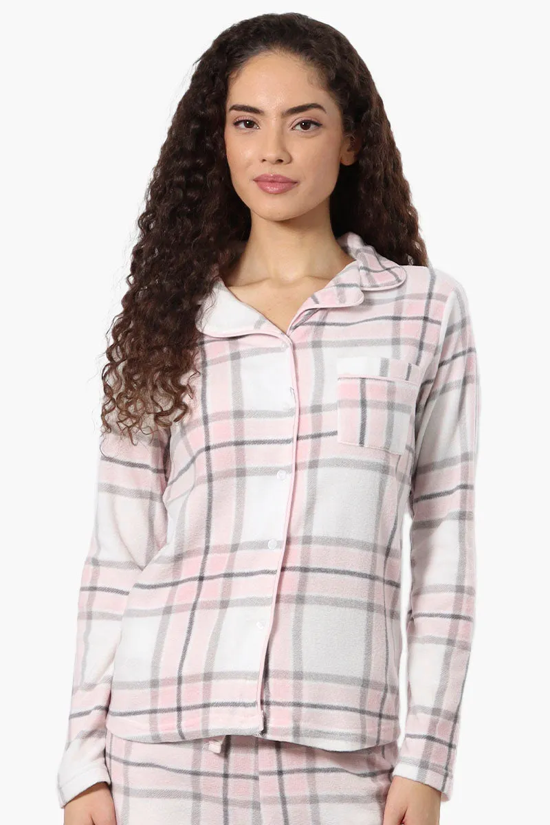 Canada Weather Gear Plaid Button Down Pajama Top - Blush sold by Fairweather