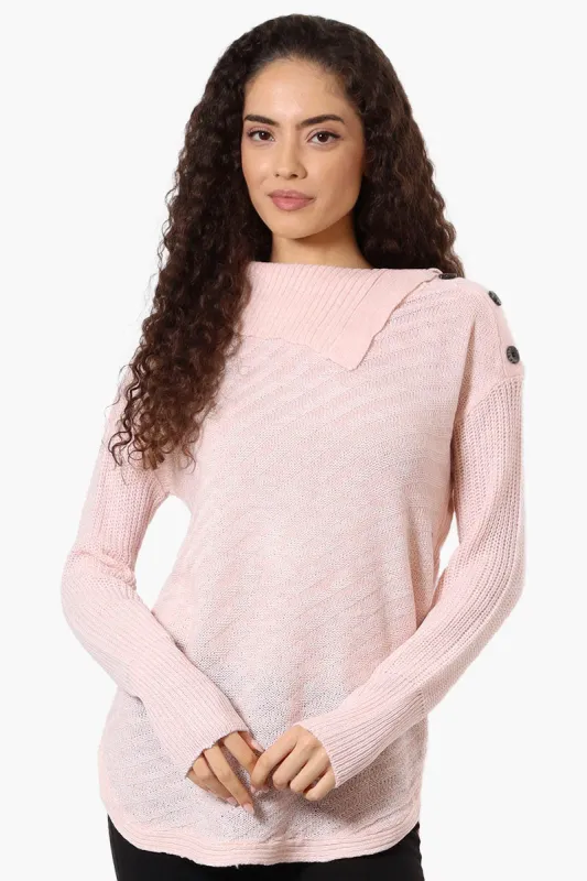 Beechers Brook Shoulder Button Split Neck Sweater - Pink sold by Fairweather