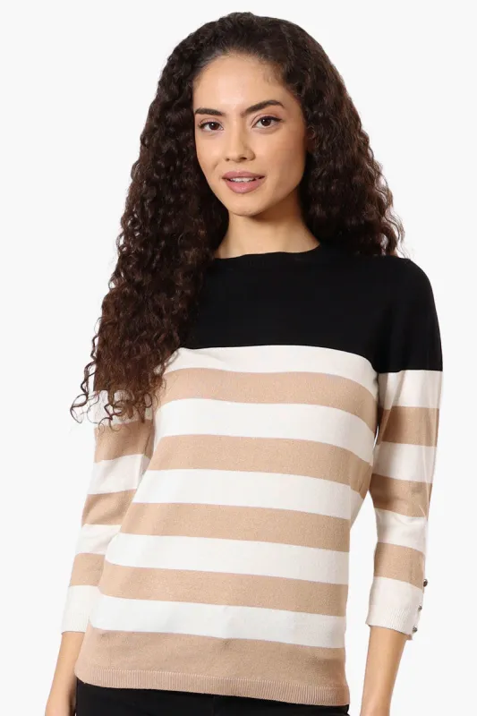 International INC Company Striped 3/4 Sleeve Pullover Sweater - Black sold by Fairweather
