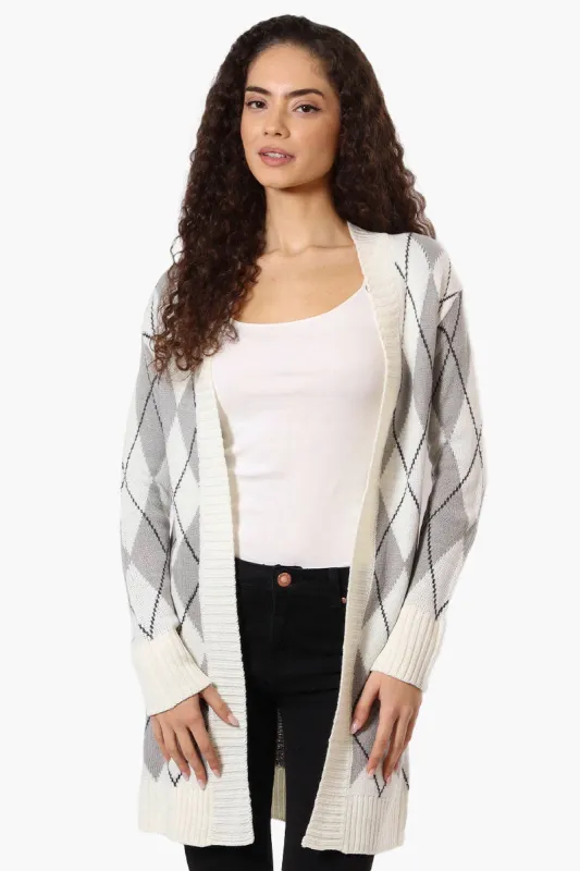 Beechers Brook Argyle Pattern Open Wrap Cardigan - Grey sold by Fairweather