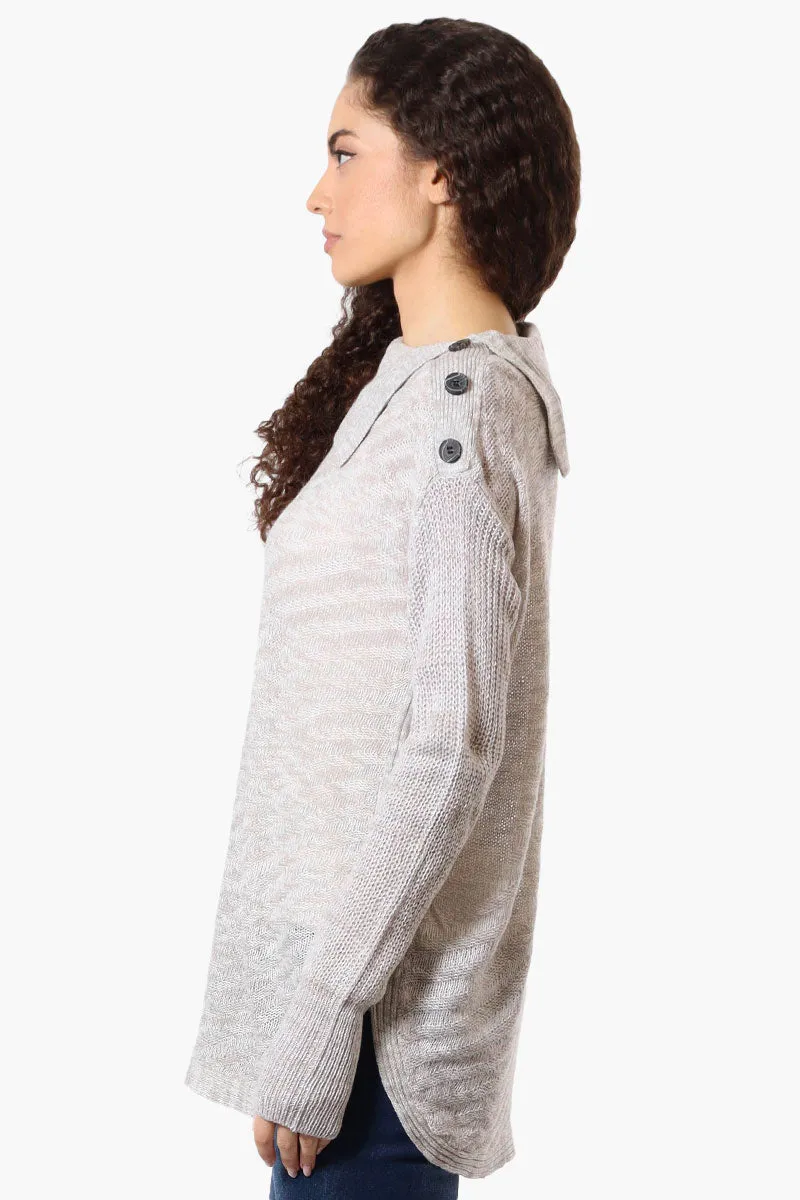 Beechers Brook Shoulder Button Split Neck Sweater - Grey sold by Fairweather product image thumbnail 2