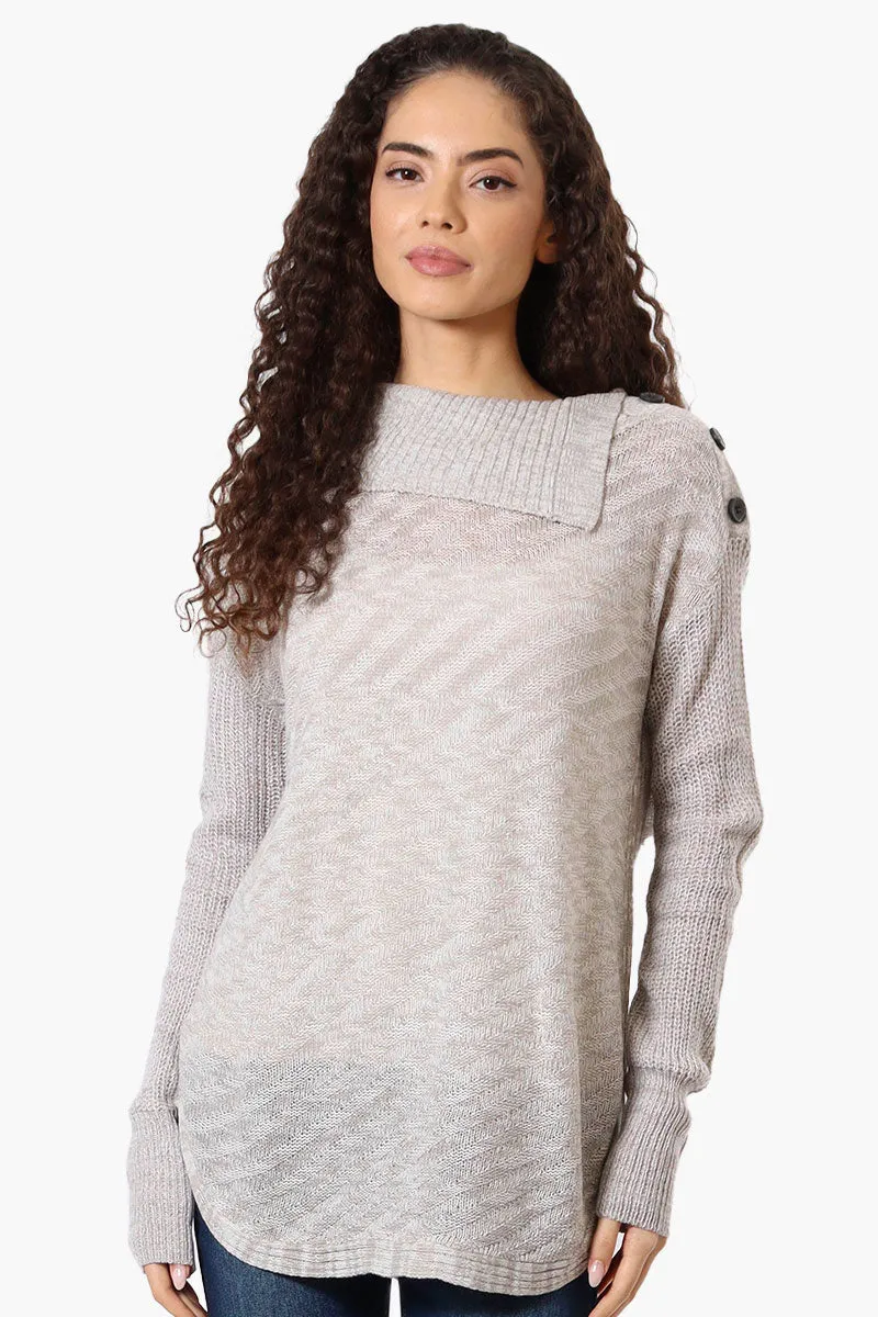Beechers Brook Shoulder Button Split Neck Sweater - Grey sold by Fairweather
