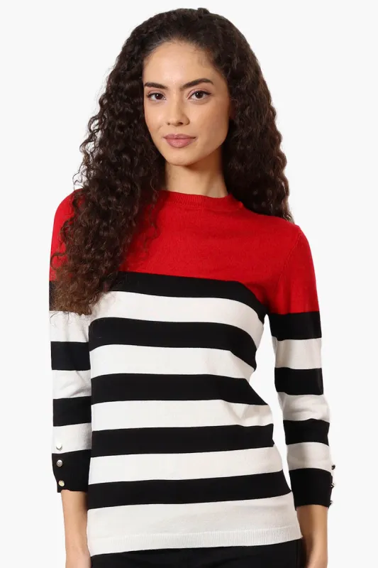 International INC Company Striped 3/4 Sleeve Pullover Sweater - Red sold by Fairweather