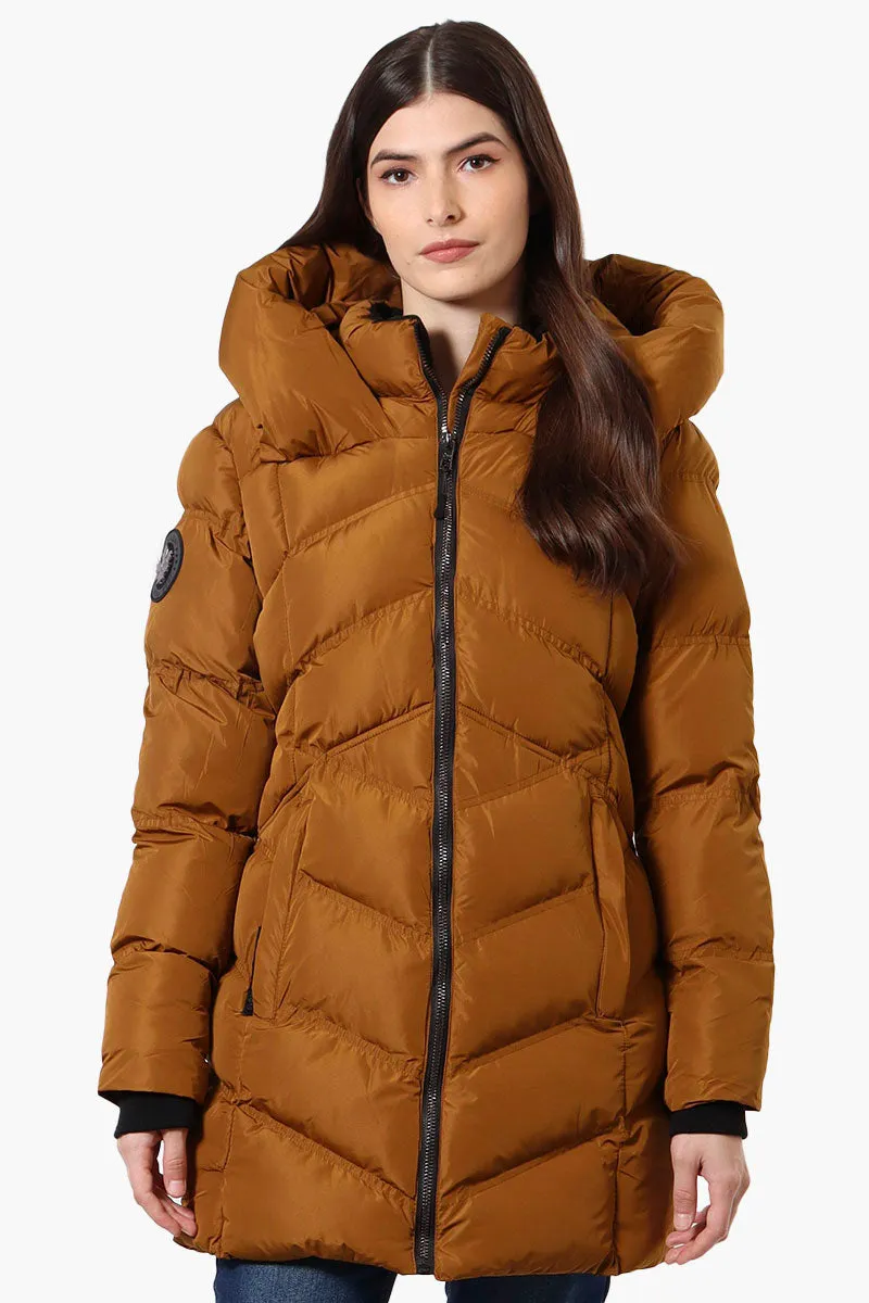 Canada Weather Gear Chevron Quilted Puffer Parka Jacket - Brown sold by Fairweather