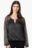 Limite Sheer Sleeve Lurex Keyhole Blouse - Black sold by Fairweather