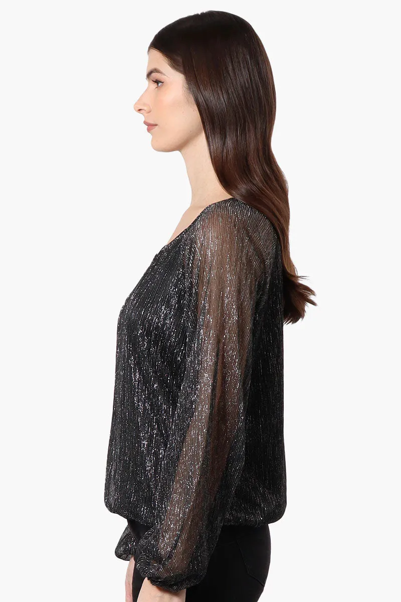 Limite Sheer Sleeve Lurex Keyhole Blouse - Black sold by Fairweather product image thumbnail 2