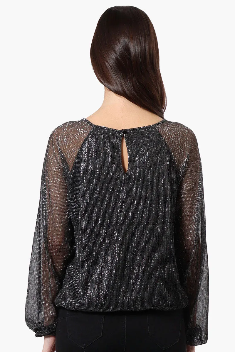 Limite Sheer Sleeve Lurex Keyhole Blouse - Black sold by Fairweather product image thumbnail 3
