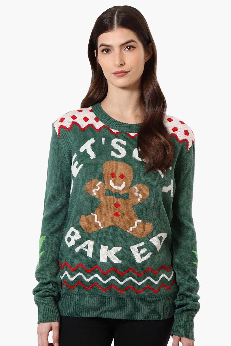 Ugly Christmas Sweater Let's Get Baked Knit Christmas Sweater - Green sold by Fairweather