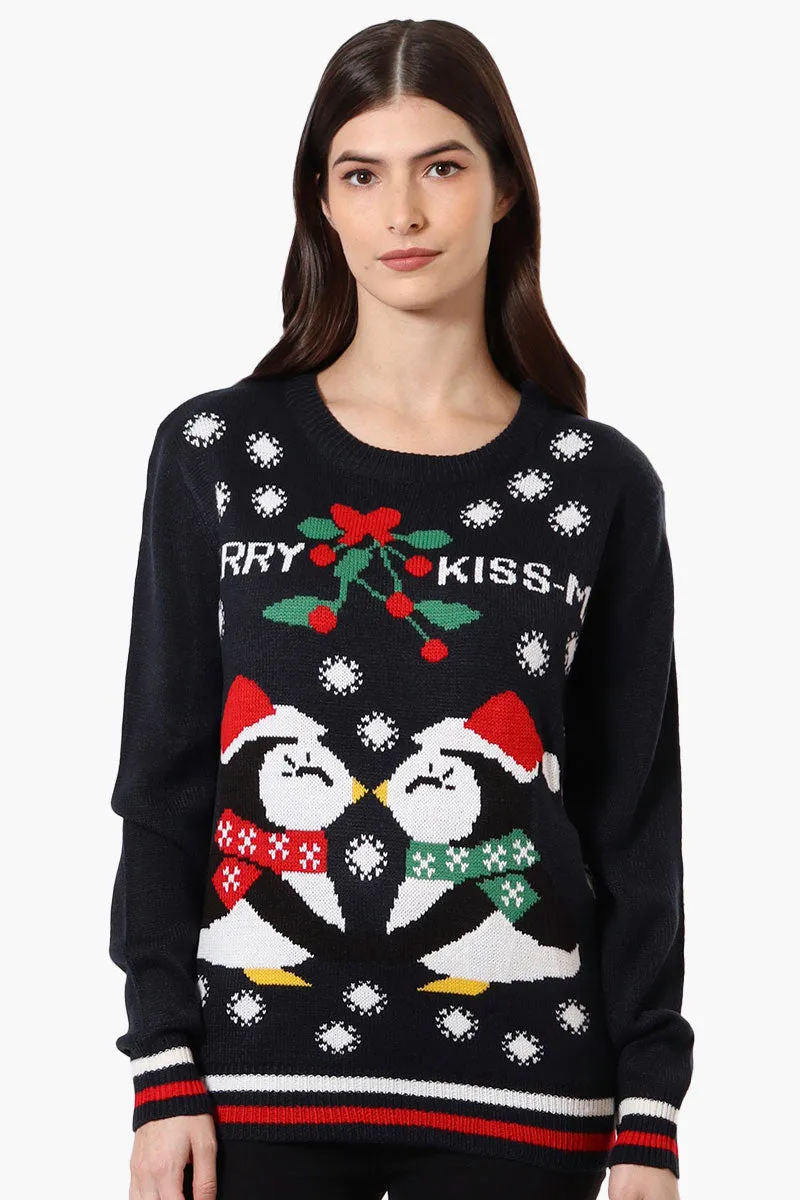 Ugly Christmas Sweater Merry Kiss-Mas Knit Christmas Sweater - Navy sold by Fairweather