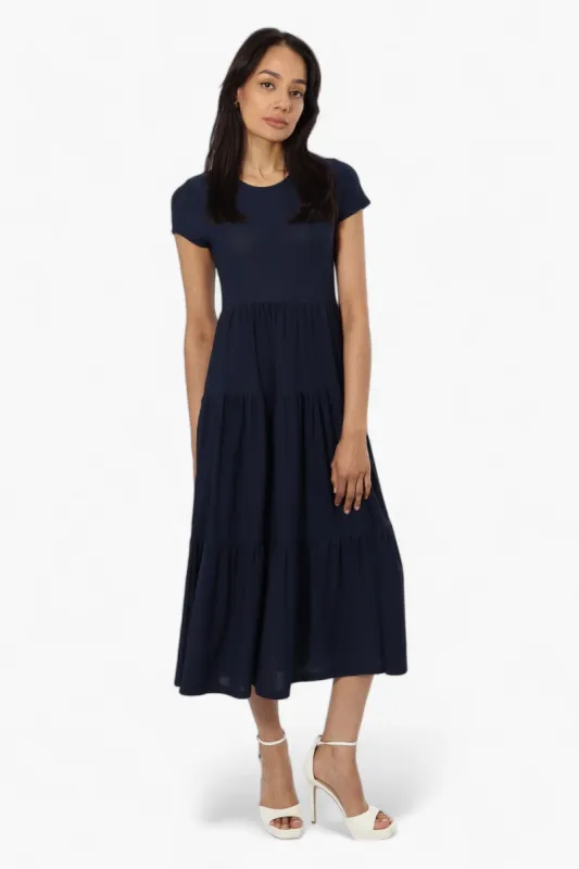 Majora Solid Cap Sleeve Tiered Maxi Dress - Navy sold by Fairweather
