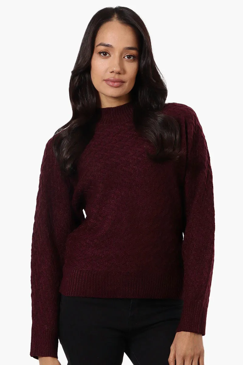 Beechers Brook Cable Knit Mock Neck Pullover Sweater - Burgundy sold by Fairweather