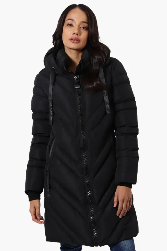 Canada Weather Gear Long Chevron Quilted Parka Jacket - Black sold by Fairweather