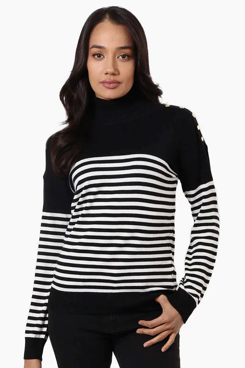 International INC Company Striped Turtleneck Pullover Sweater - Black sold by Fairweather