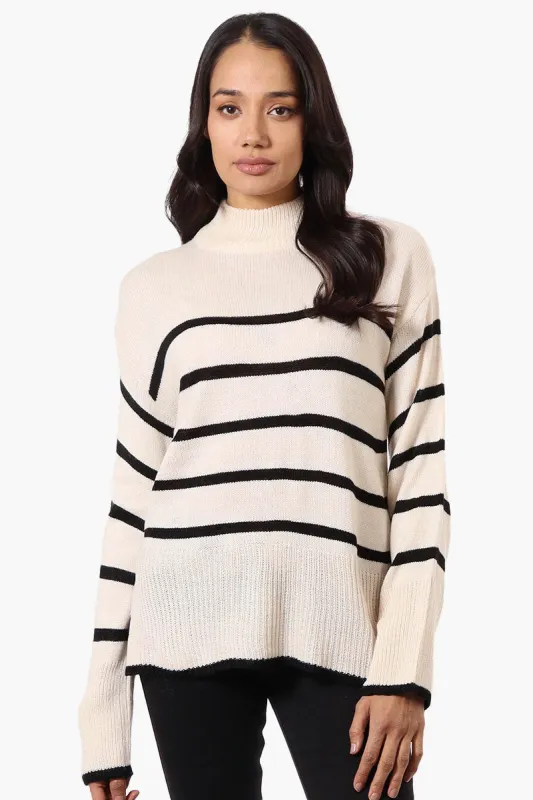 Beechers Brook Striped Side Slit Pullover Sweater - Cream sold by Fairweather