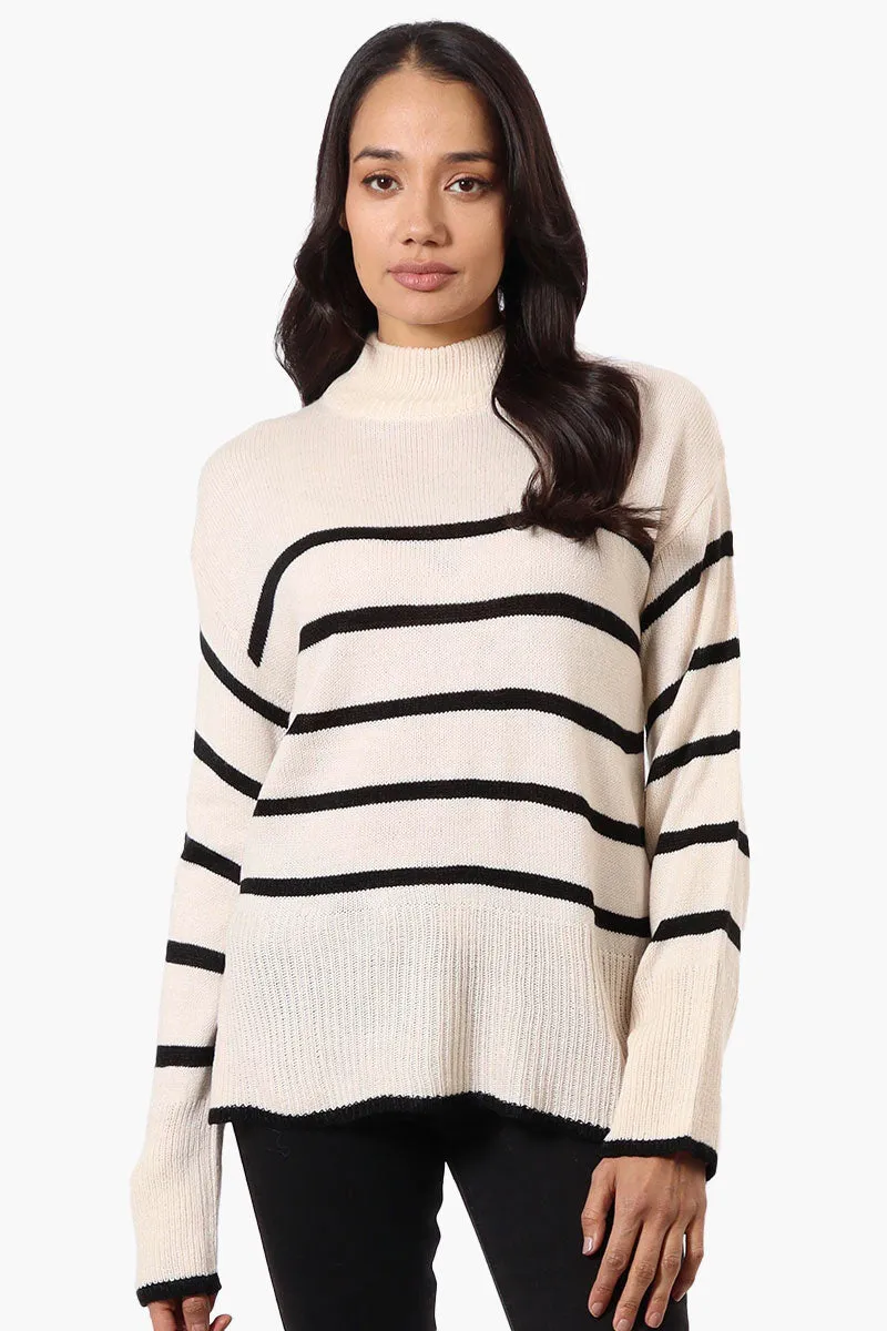 Beechers Brook Striped Side Slit Pullover Sweater - Cream sold by Fairweather