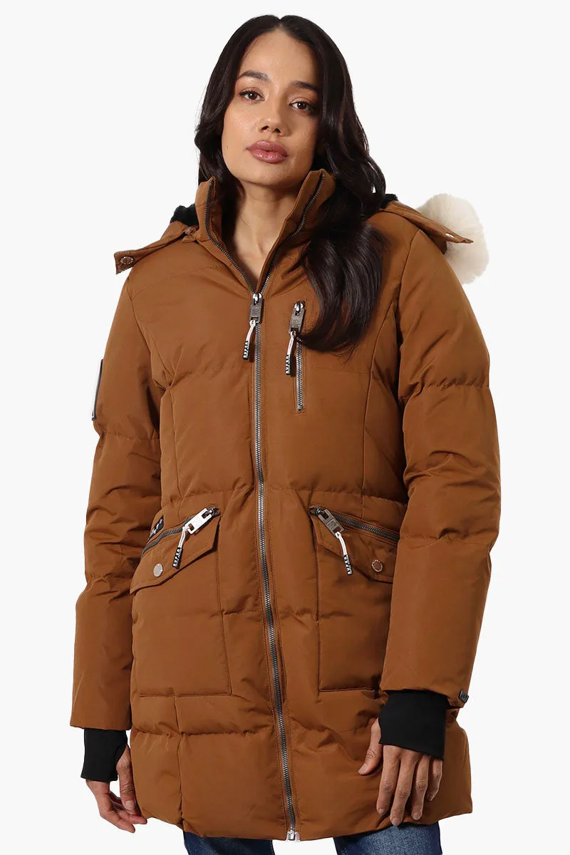 Super Triple Goose Faux Fur Thumb Hole Parka Jacket - Brown sold by Fairweather