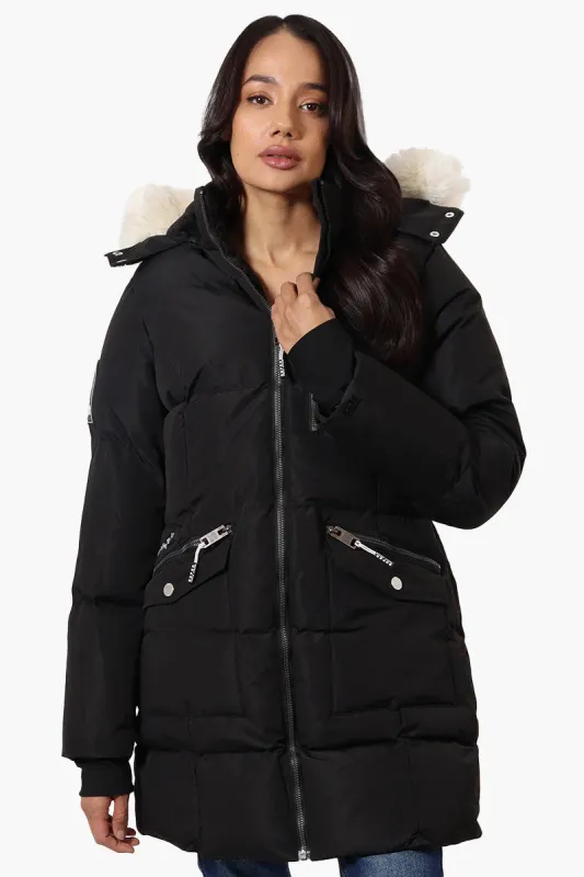 Super Triple Goose Faux Fur Thumb Hole Parka Jacket - Black sold by Fairweather