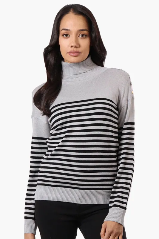 International INC Company Striped Turtleneck Pullover Sweater - Grey sold by Fairweather