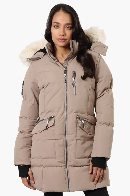Super Triple Goose Faux Fur Thumb Hole Parka Jacket - Beige sold by Fairweather
