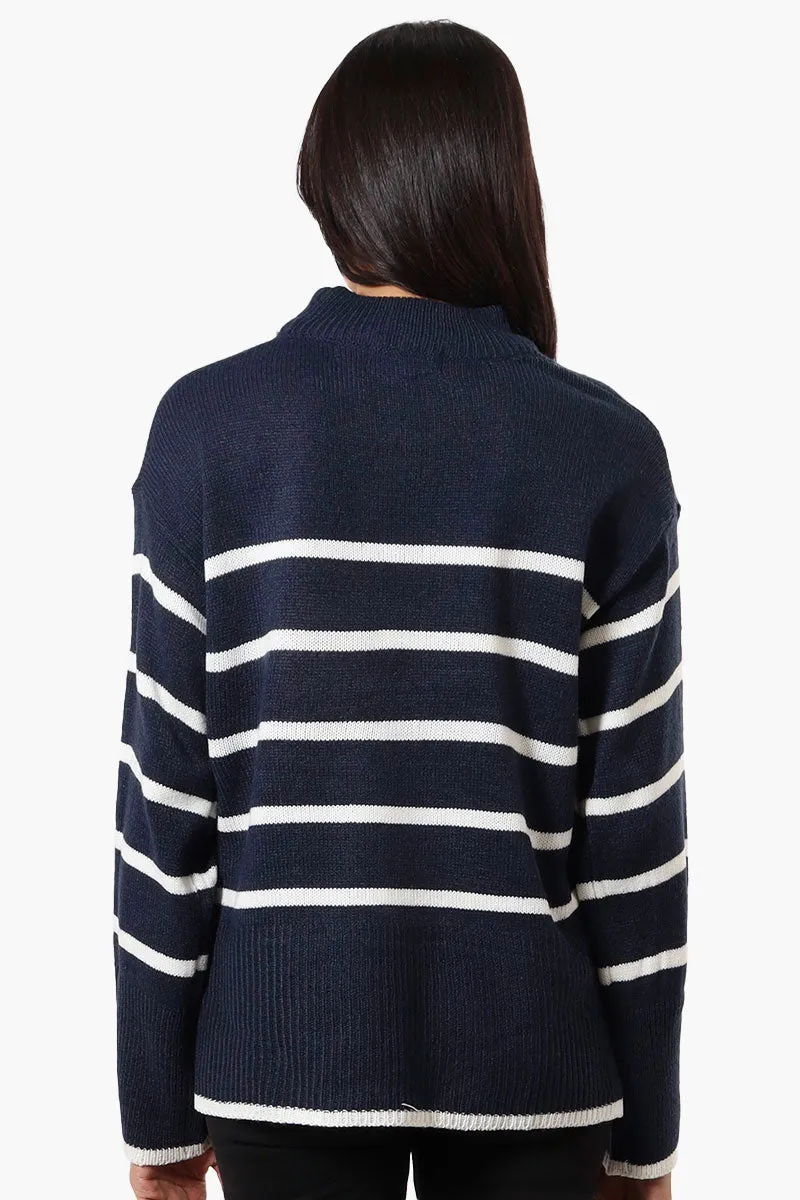 Beechers Brook Striped Side Slit Pullover Sweater - Navy sold by Fairweather product image thumbnail 3