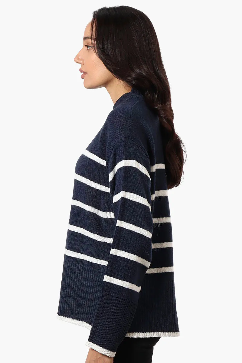 Beechers Brook Striped Side Slit Pullover Sweater - Navy sold by Fairweather product image thumbnail 2