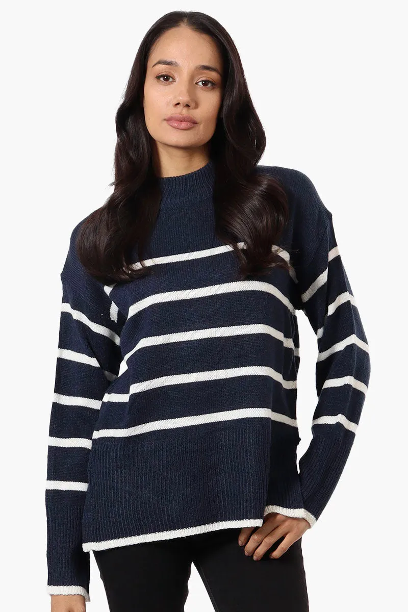 Beechers Brook Striped Side Slit Pullover Sweater - Navy sold by Fairweather