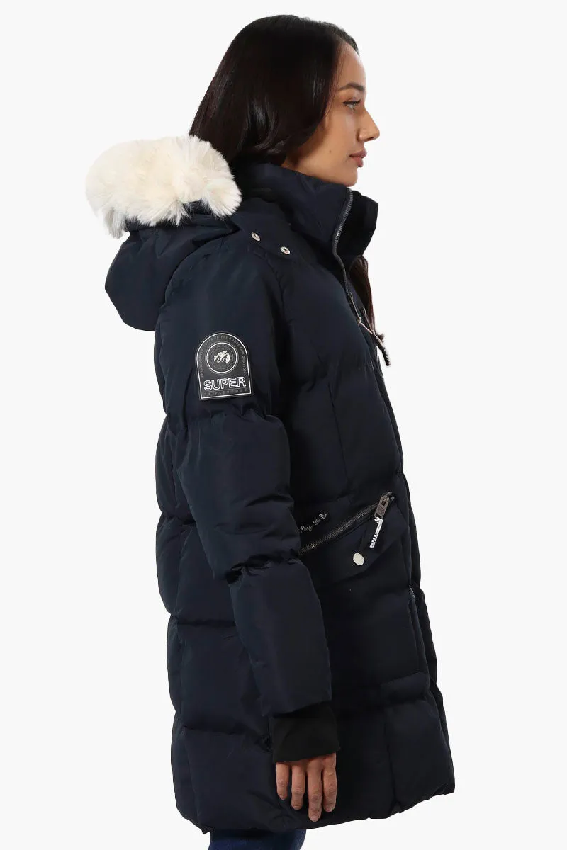 Super Triple Goose Faux Fur Thumb Hole Parka Jacket - Navy sold by Fairweather product image thumbnail 2