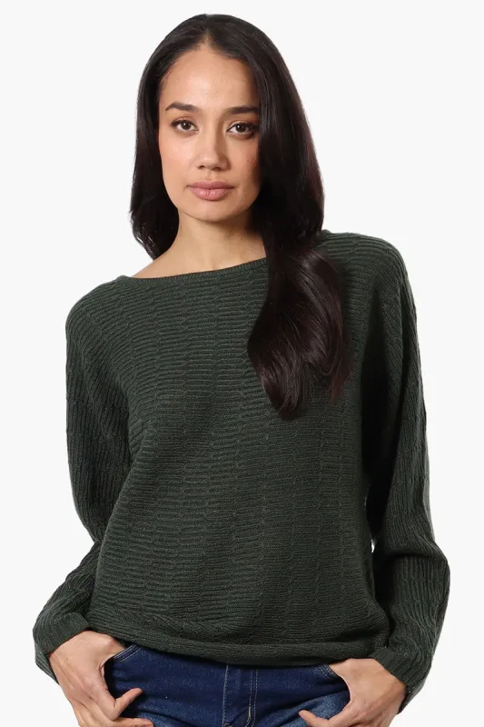 International INC Company Cable Knit Boat Neck Pullover Sweater - Olive sold by Fairweather