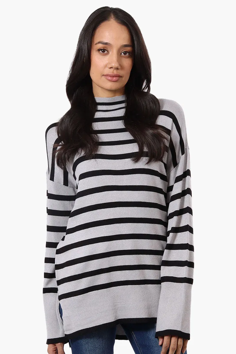 Beechers Brook Striped Mock Neck Pullover Sweater - Grey sold by Fairweather