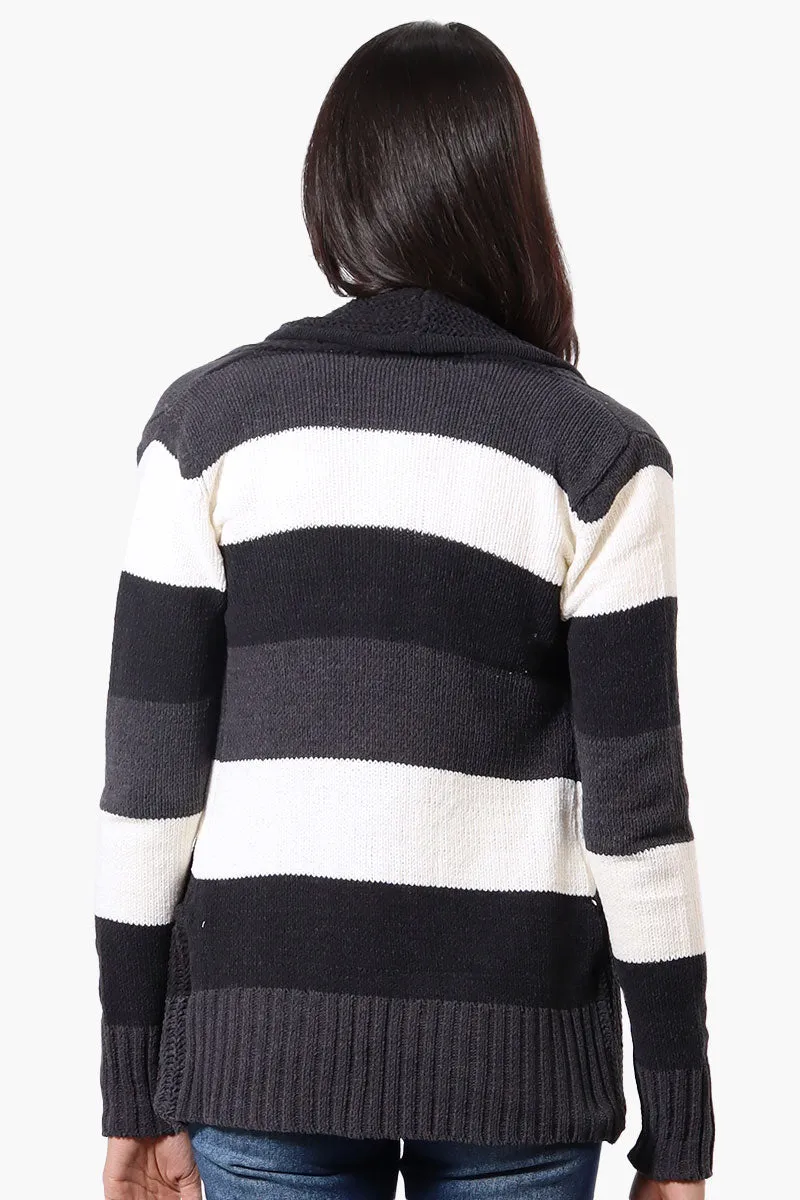 Beechers Brook Striped Fold Over Wrap Cardigan - Black sold by Fairweather product image thumbnail 3