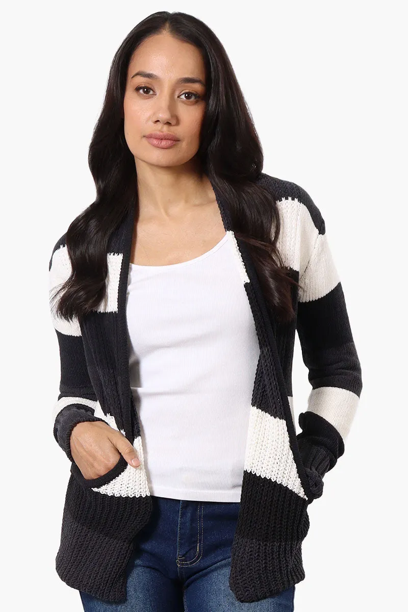 Beechers Brook Striped Fold Over Wrap Cardigan - Black sold by Fairweather