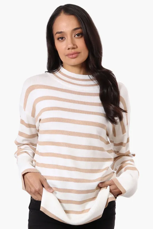 Beechers Brook Striped Mock Neck Pullover Sweater - Beige sold by Fairweather