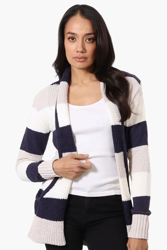 Beechers Brook Striped Fold Over Wrap Cardigan - Navy sold by Fairweather