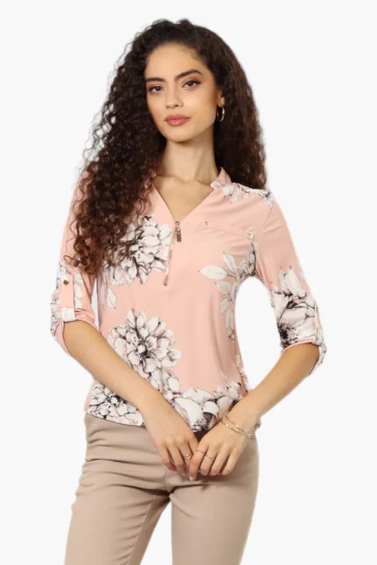 Beechers Brook Floral Roll Up Sleeve Blouse - Pink sold by Fairweather