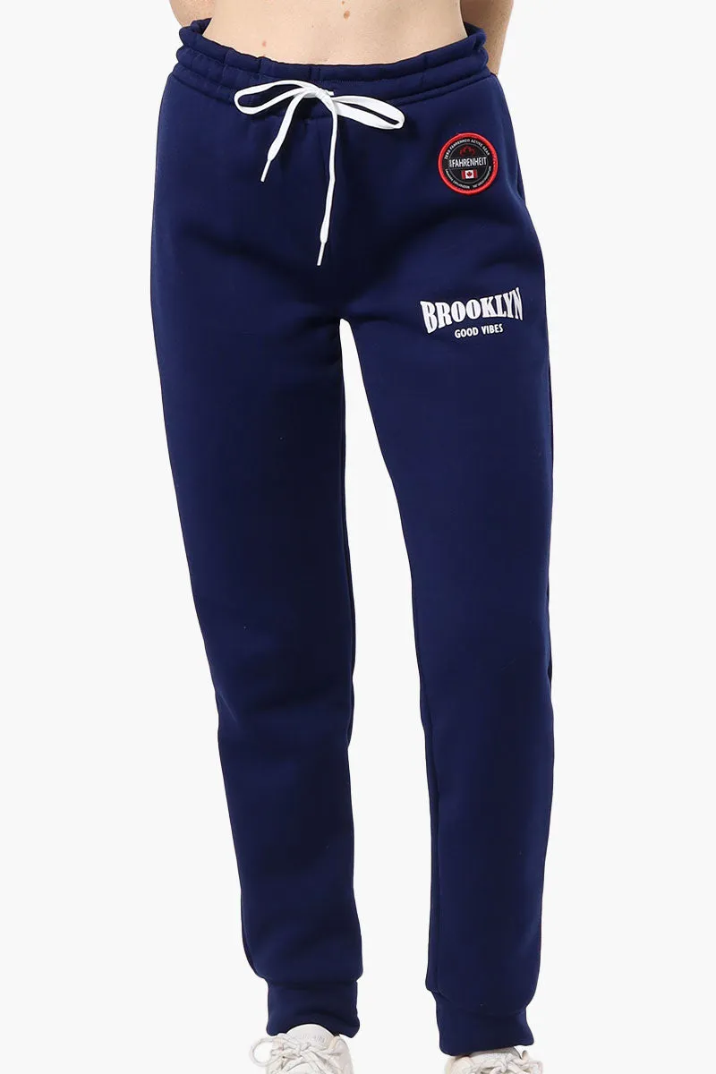 Fahrenheit Tie Waist Brooklyn Print Joggers - Navy sold by Fairweather