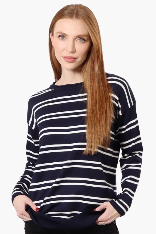 Beechers Brook Striped Round Neck Pullover Sweater - Navy sold by Fairweather