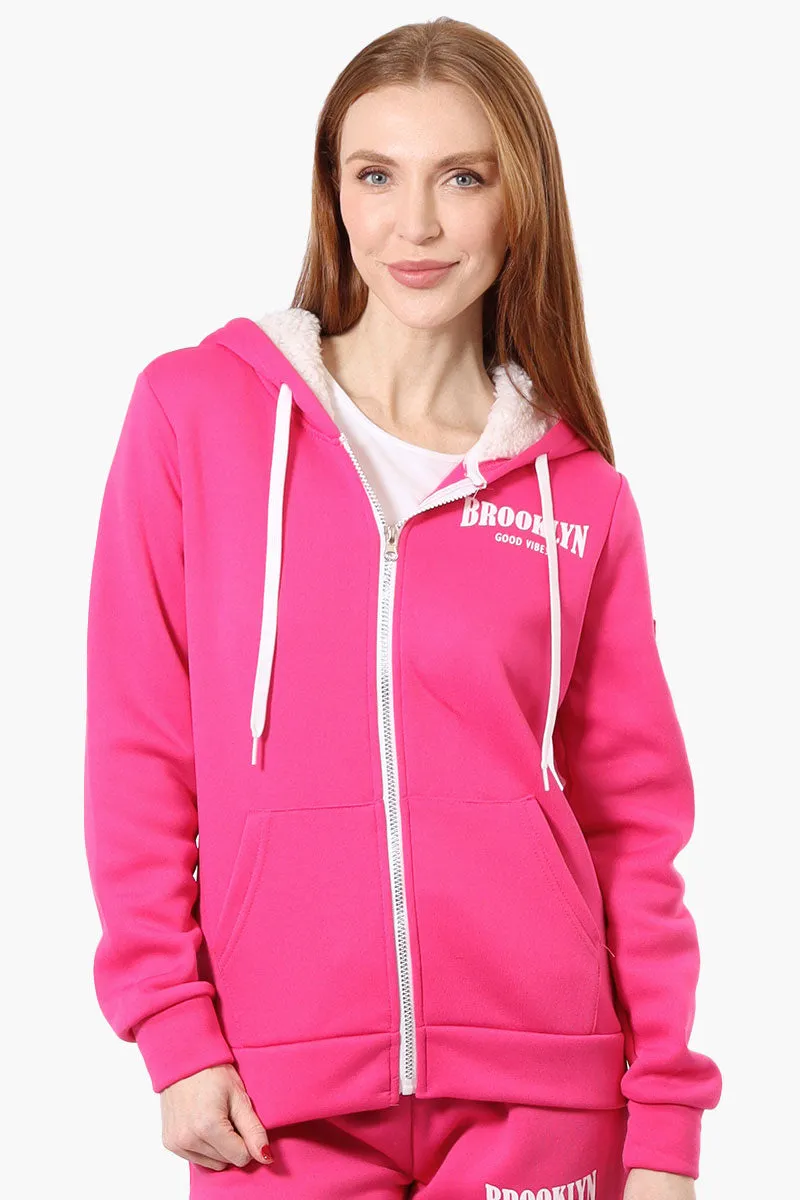 Fahrenheit Fleece Lined Brooklyn Print Hoodie - Pink sold by Fairweather