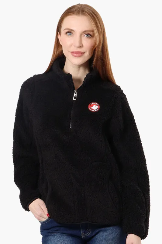 Canada Weather Gear 1/4 Zip Sherpa Pullover Sweater - Black sold by Fairweather