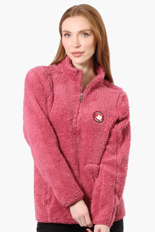 Canada Weather Gear 1/4 Zip Sherpa Pullover Sweater - Pink sold by Fairweather
