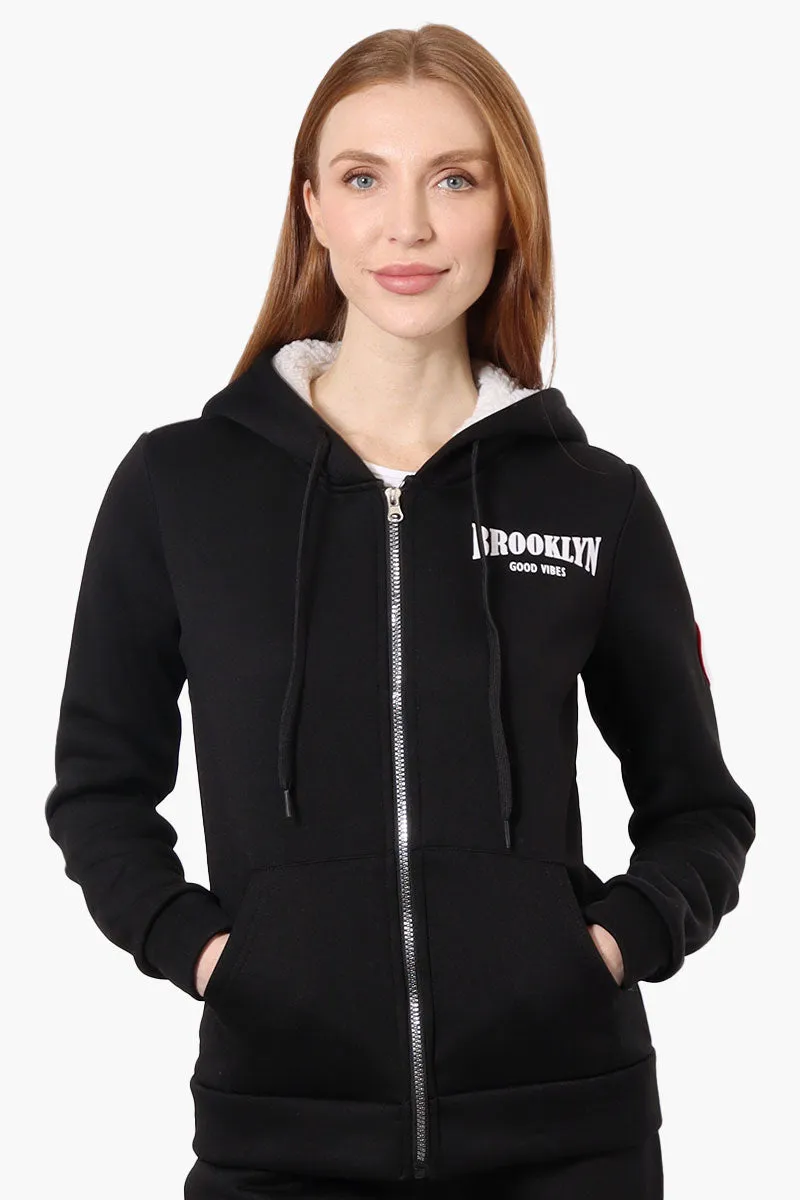 Fahrenheit Fleece Lined Brooklyn Print Hoodie - Black sold by Fairweather