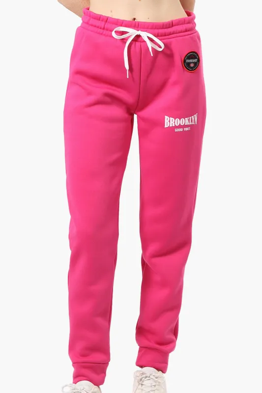 Fahrenheit Tie Waist Brooklyn Print Joggers - Pink sold by Fairweather