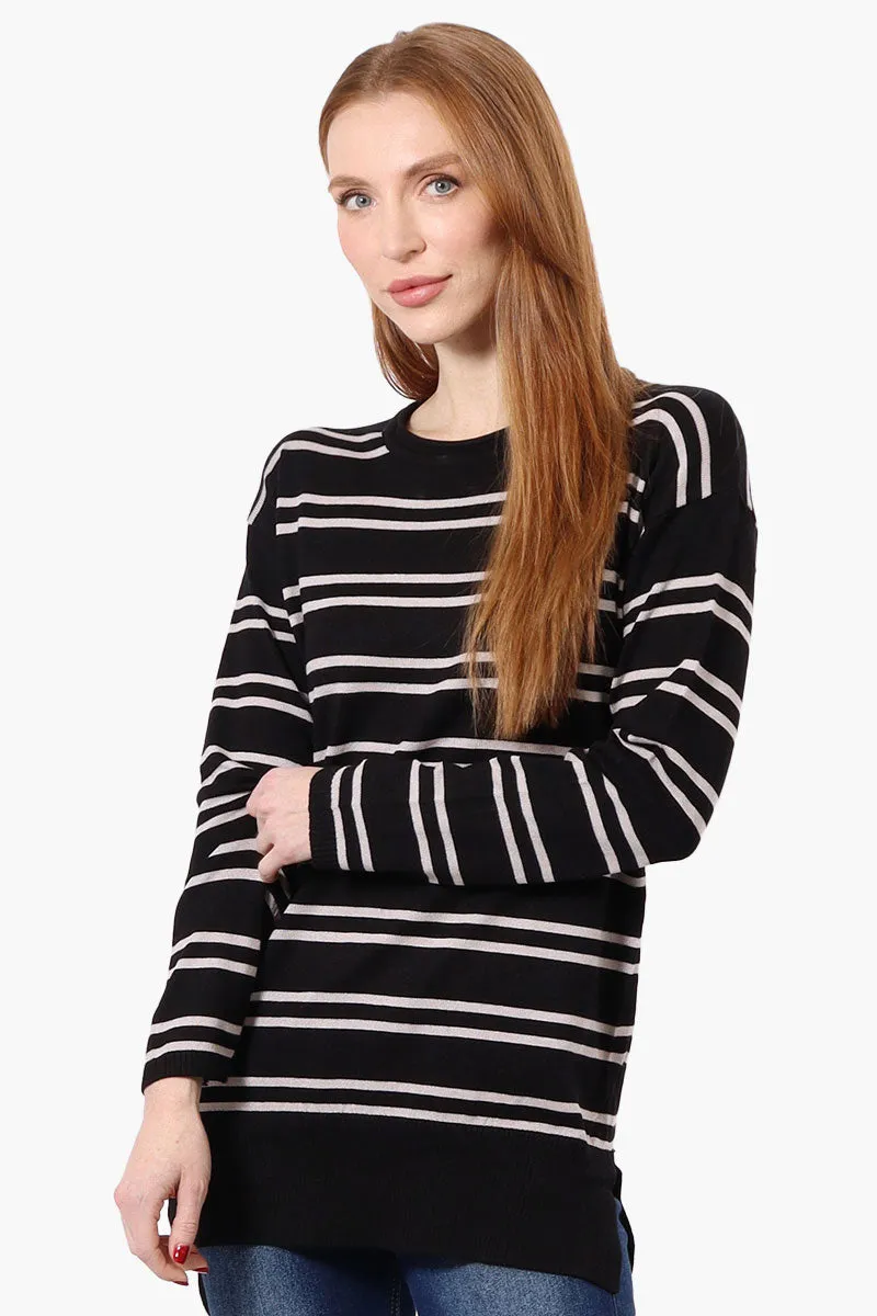 Beechers Brook Striped Round Neck Pullover Sweater - Black sold by Fairweather