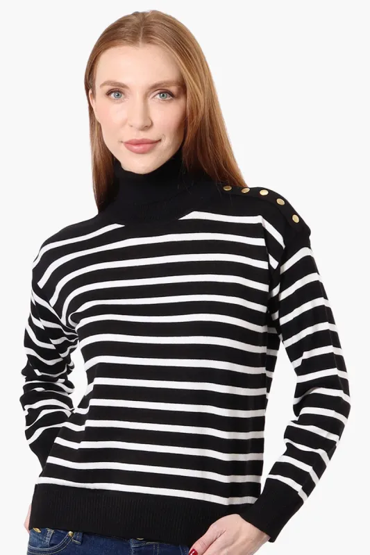 International INC Company Striped Turtleneck Pullover Sweater - Black sold by Fairweather
