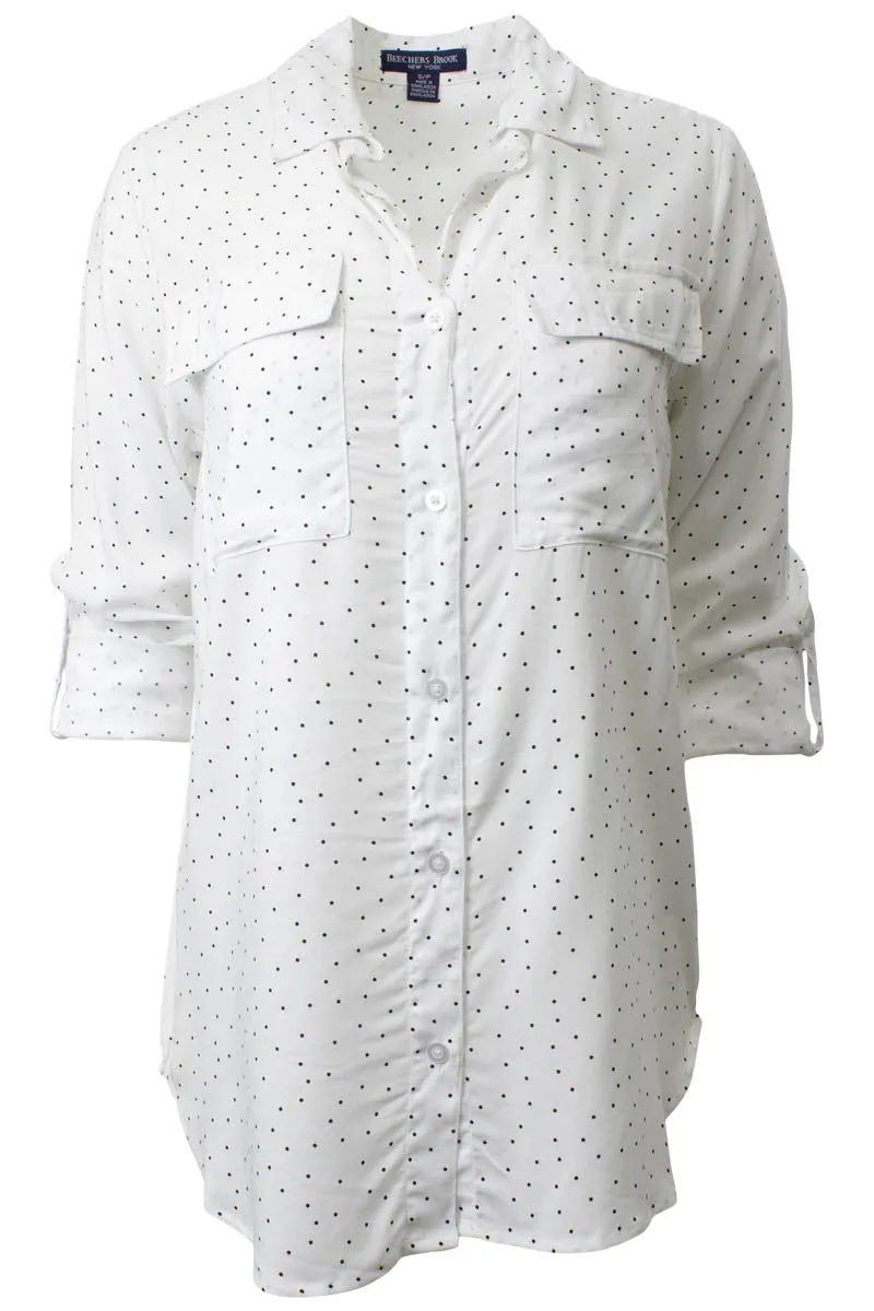 Printed Roll Up Sleeve Flap Pocket Shirt - White sold by Fairweather
